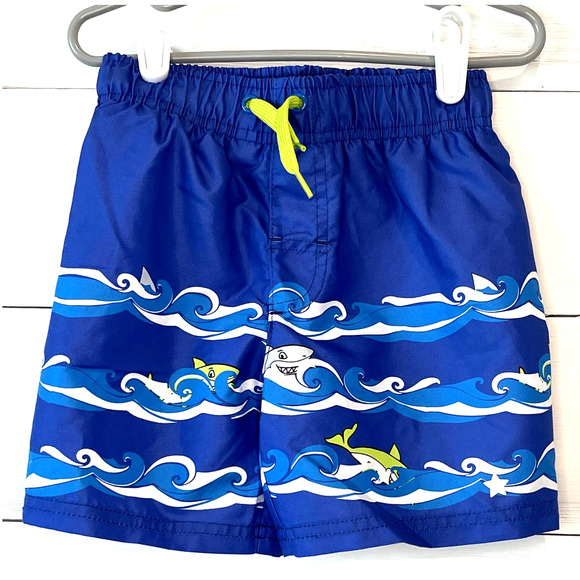 Liberty Valor Blue and Green Shark Rashguard and Swim Trunks, 3T Boys - Picture 3 of 5